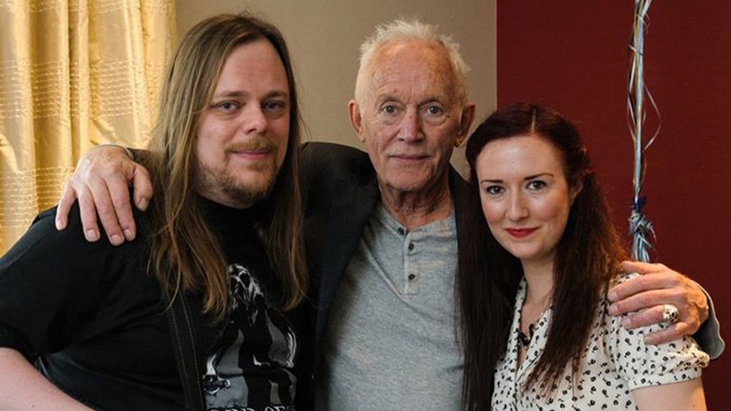 Lawrie Brewster and Sarah Daly with Lance Henriksen during the Kids vs Monsters production period
